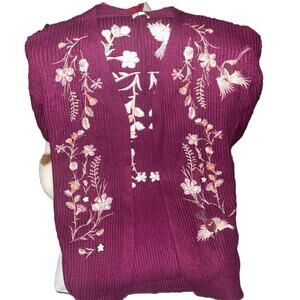 Beautiful Umgee Purple Embroidery Flowers Cardigan Sweater Size Small B23